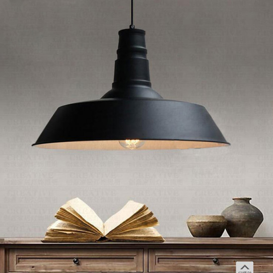 Large black industrial pendant outlet light